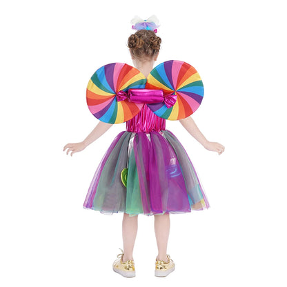 Purim Festival Lollipop Costume Girls Fairy Dress Fancy Carnival Birthday Fantasy Children Candy Rainbow Vestido Dress for Girls