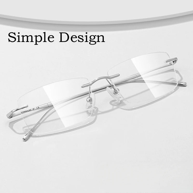 Fashion Business Ultra-light Pure Titanium Eyewear Women Retro Square Optical Prescription Rimless Glasses Frame Men