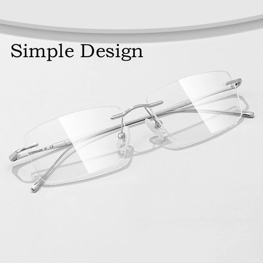 Fashion Business Ultra-light Pure Titanium Eyewear Women Retro Square Optical Prescription Rimless Glasses Frame Men
