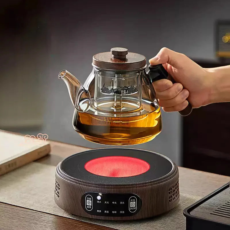 High Borosilicate Glass Teapot with Walnut Handle and Infuser