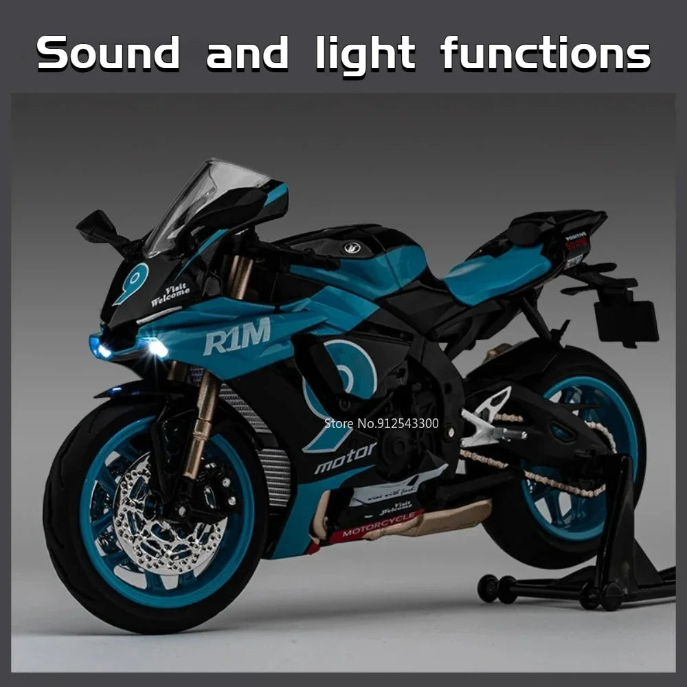 1/12 Yamaha R1M Toy Motorcycle Model Alloy Diecast with Shock Absorption Simulation Scale Motorcycle Model Toys for s Gifts