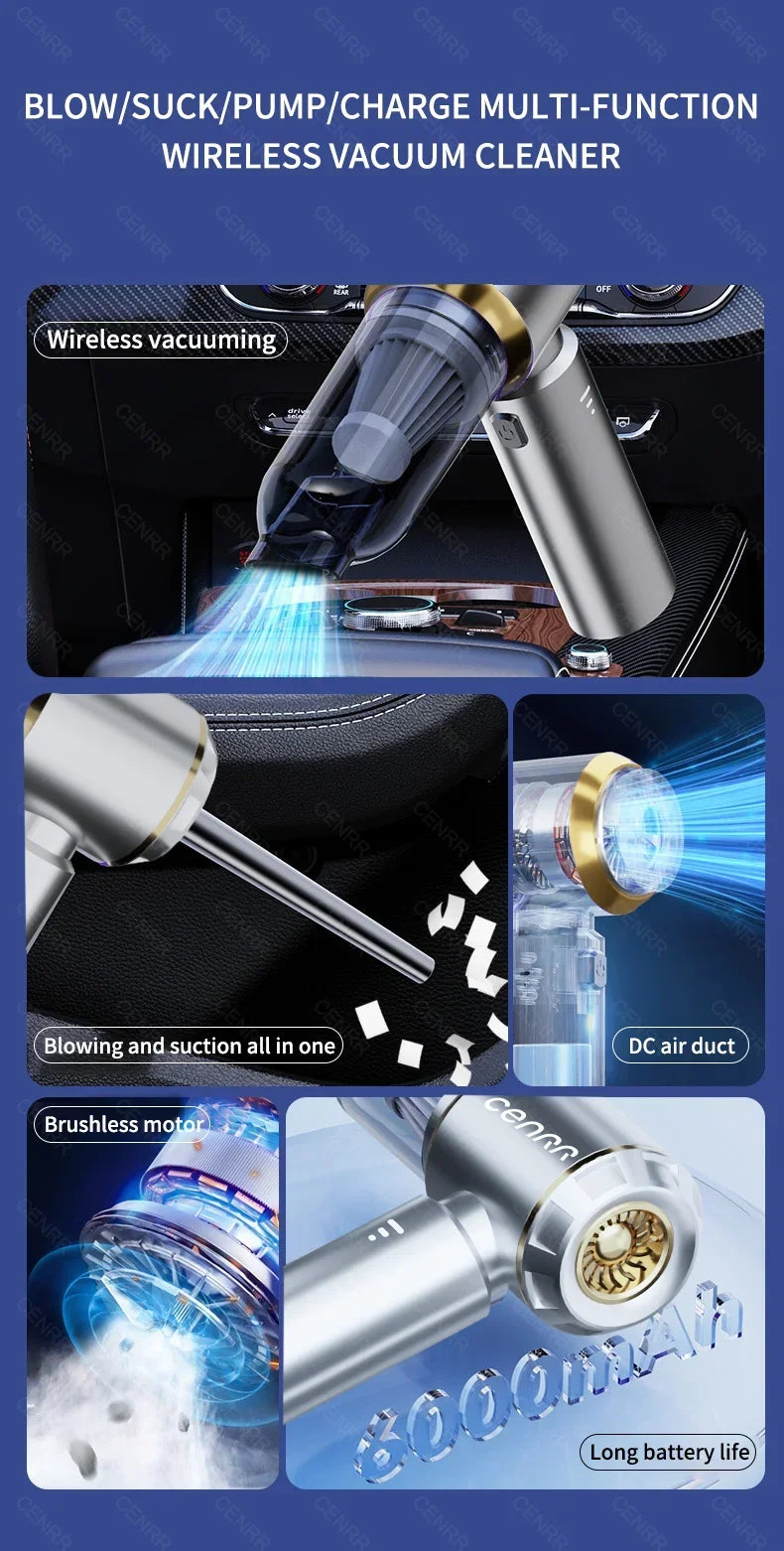 Car Vacuum Cleaner 360000PA Powerful Cordless Wireless Car Cleaner Mini HandHeld Portable Vacuum Cleaner Home Appliance