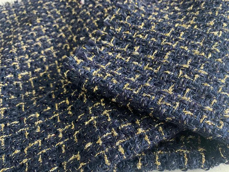 Gold Silk Small Fragrance Fabric, Polyester Woolen Tweed Fabric, Women's Shoes Bags, DIY Clothing Dress, Handmade Manual Sewing
