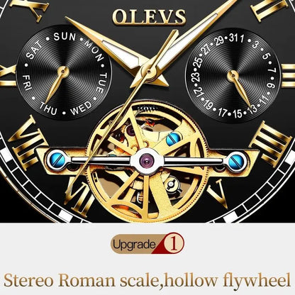 Automatic Mechanical Watch for Men Skeleton Flywheel Design Stainless steel Waterproof Moon Phase Watch