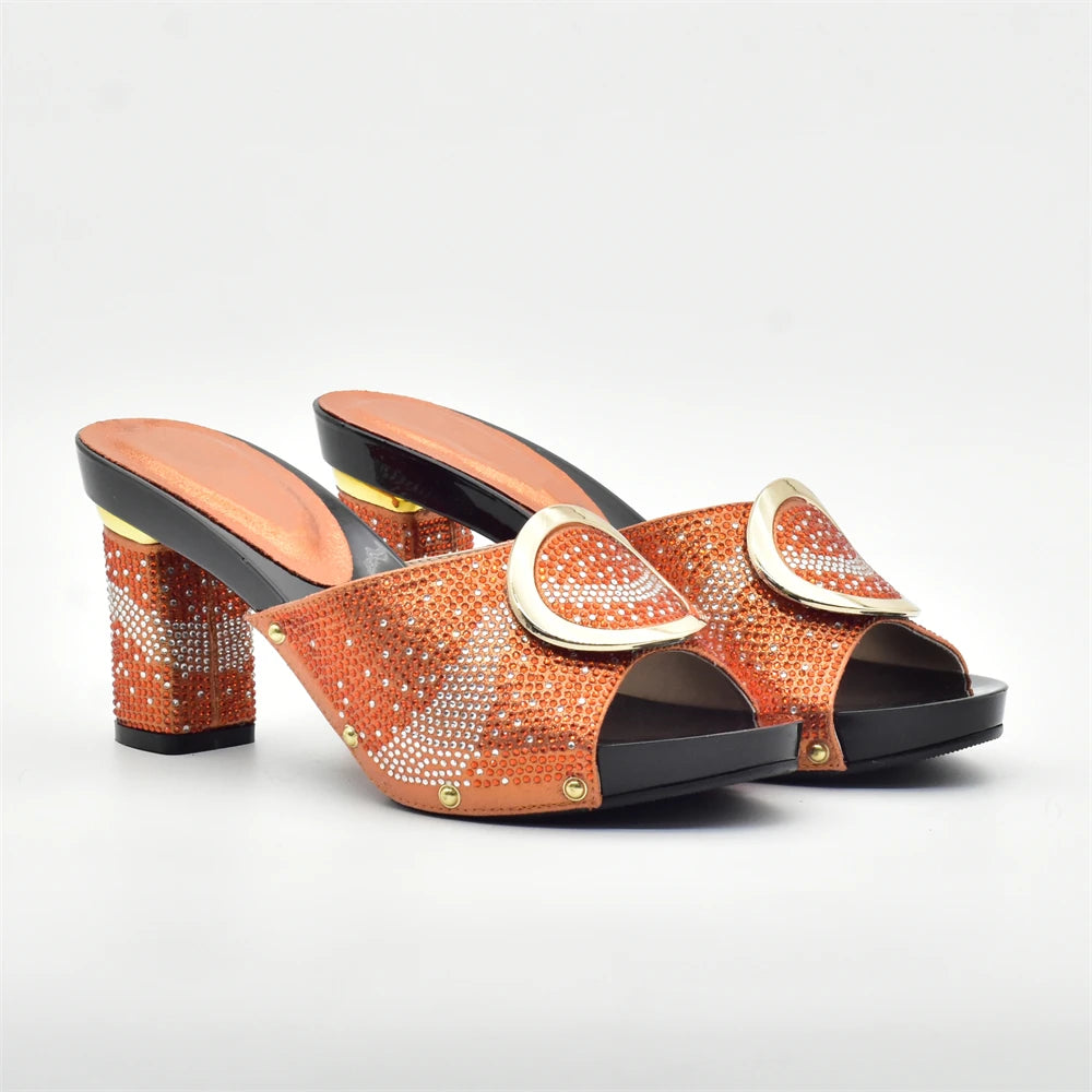 African Shoes and Bag Set for Party In Women Orange Color Italian Matching Shoes and Bag Set African Wedding Shoes and Bags