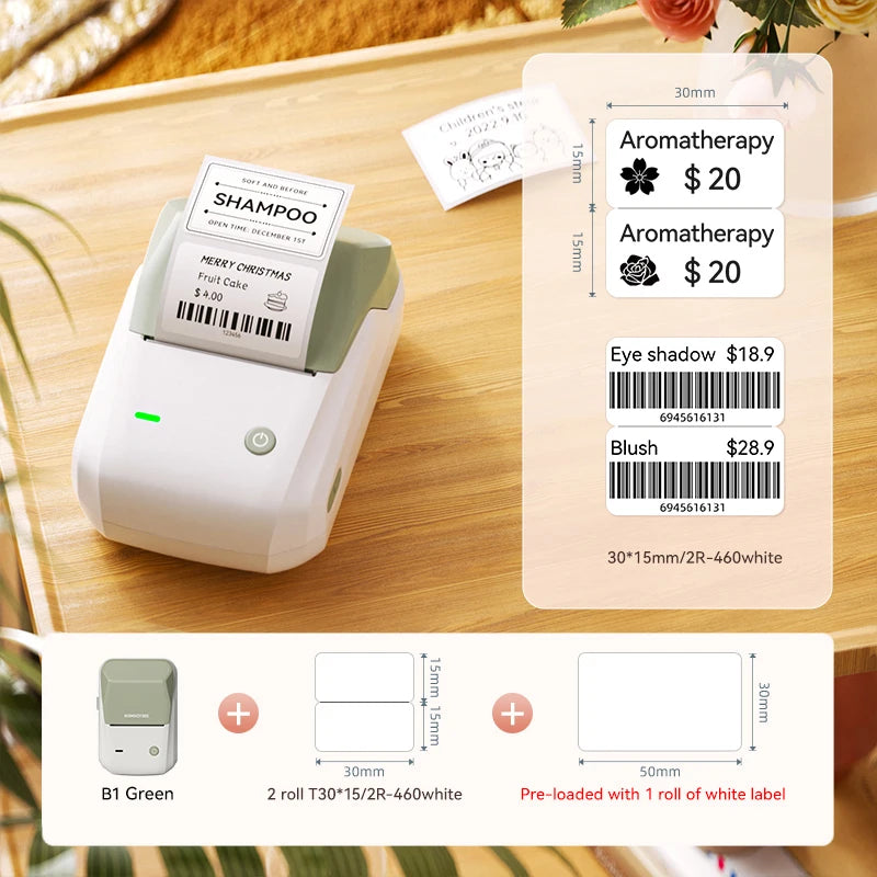 B1 Portable Label Printer, Bluetooth Wireless Mini Thermal Label Maker 20–50mm, Inkless Sticker Printer for Home & Business