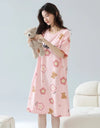 Women’s Cotton Nightgown – Korean Style Cute Print, Summer Short Sleeve Sleepwear Dress