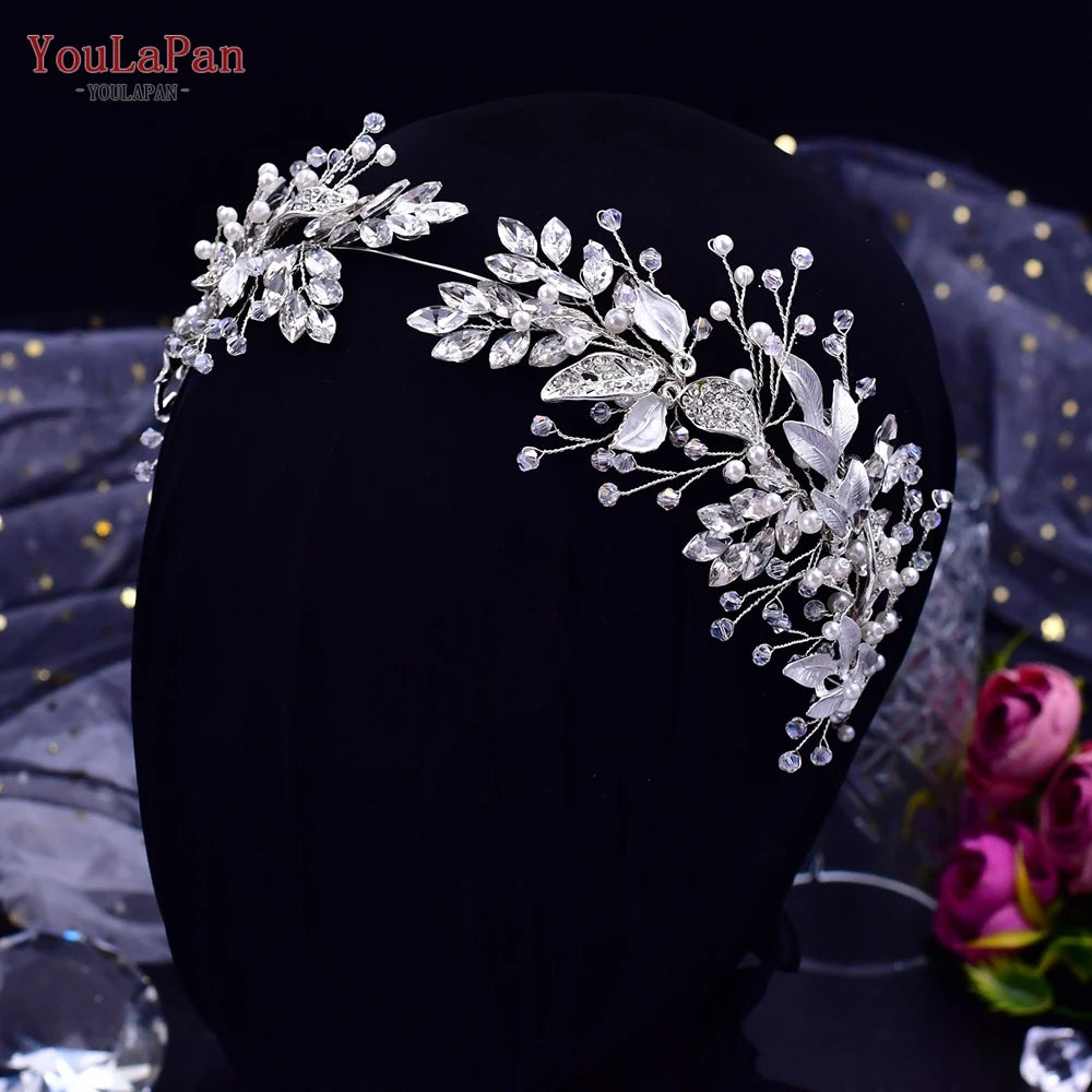 Crystal Bridal Headpiece Alloy Leaf Headband for Brides Wedding Hair Accessories