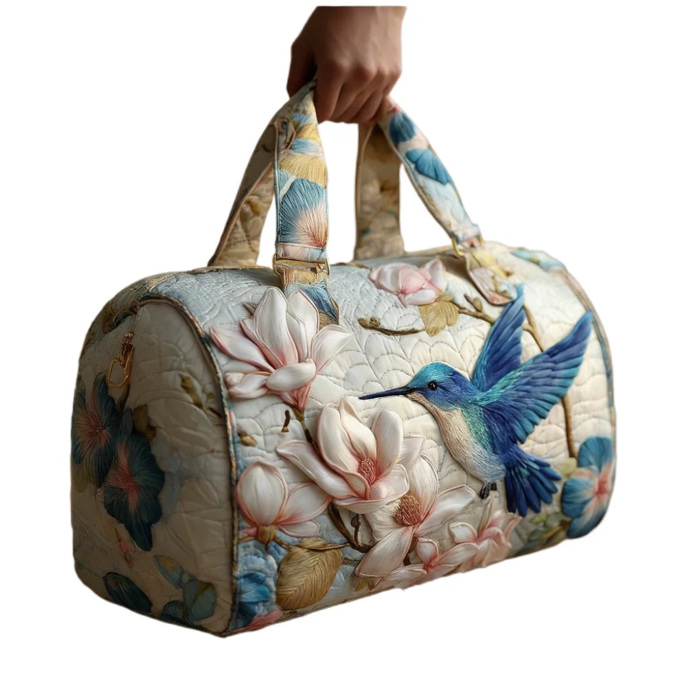 Luxury 3D Quilted Travel Tote Bag for Women Magnolia Bird Print Handbag Lightweight Weekender Bag Duffle Carry-On for Work Trip