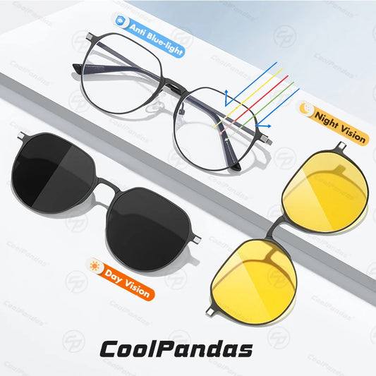 3 In 1 Magnetic Clip On Polarized Sunglasses UV400 Anti Blue Light Night Vision Glasses for Men Women