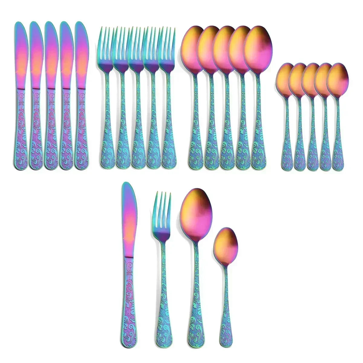 24pcs Golden Spoon Knife Fork Set Luxury Stainless Steel Tableware Set High-end Retro Complete Cutlery for 6 People Home Decor