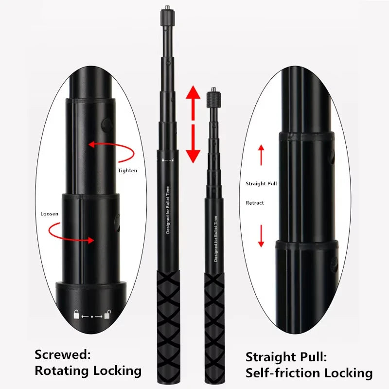 Bullet Time Invisible Selfie Stick for 360 Action Cameras and Sports Cameras