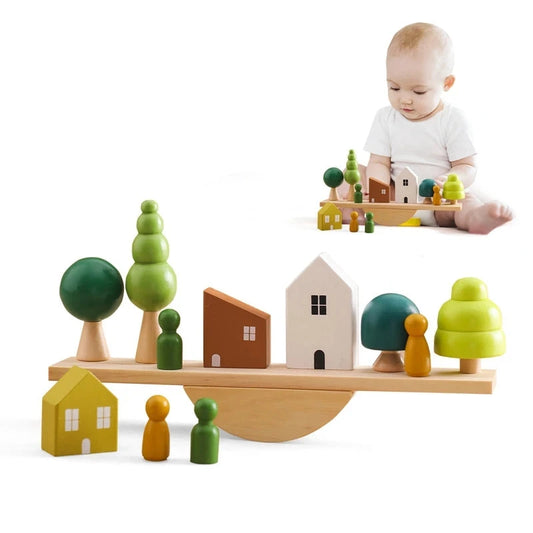 Montessori Sensory Toys  Stacking Toys For Baby Forest Houses Replica Wooden Forest Blocks  Early Childhood Education Game Gift