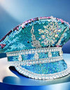 Burning Man Military hats Blue purple sequined Rhinestone Navy hats suitable for Festival Beach Outdoor Halloween Hat