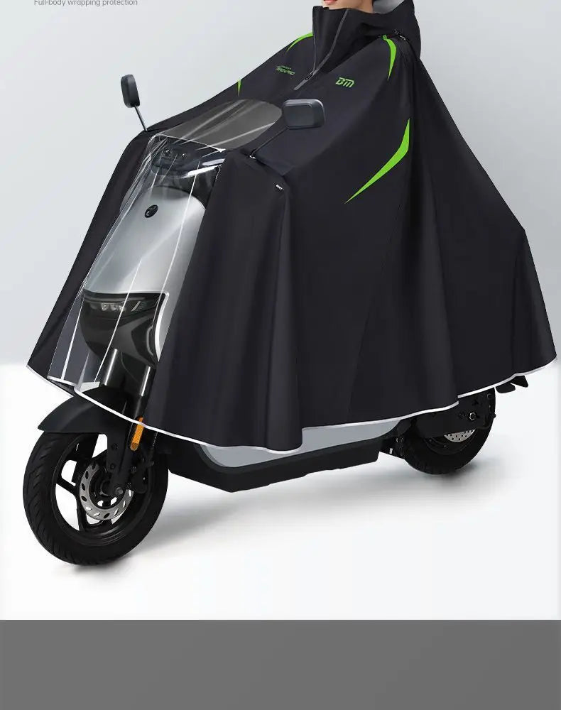 Full Body Waterproof Hooded Rain Poncho with Reflective Details for Motorcycle Riding
