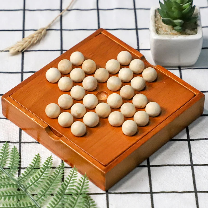 Wooden Peg Solitaire Strategy Board Game