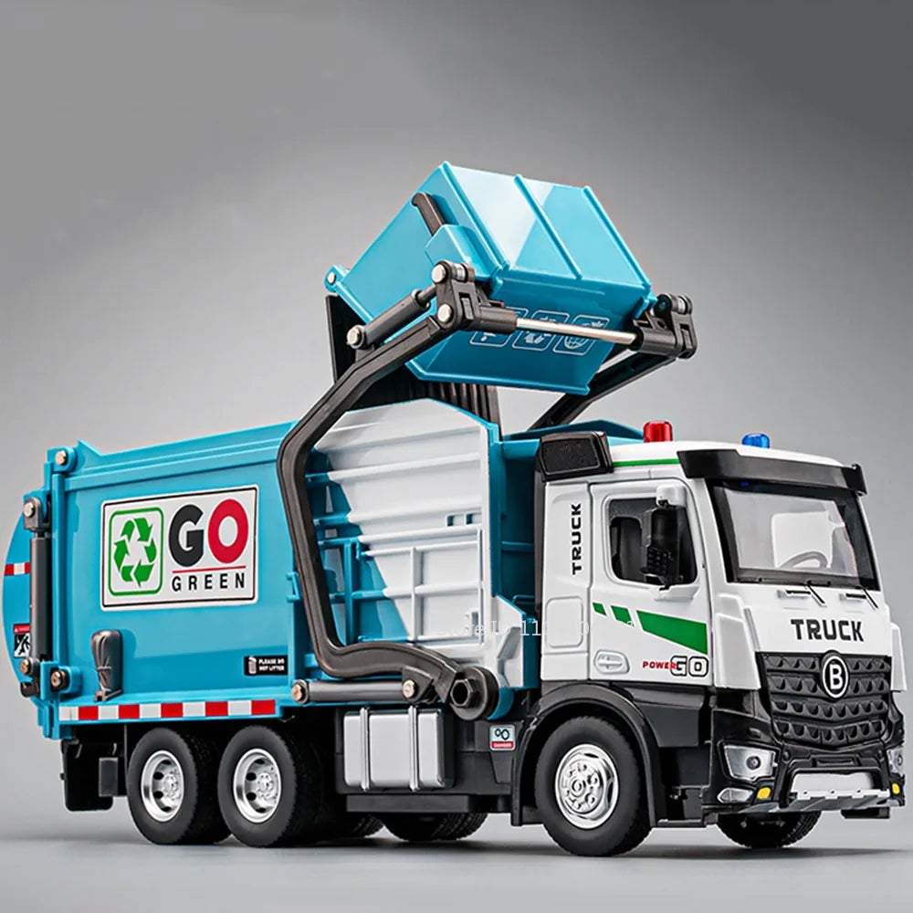 1:18 Electric Sanitation Garbage Truck Toy Cars Model Alloy Water Tanker Diecast Light Sound Vehicle 's Educational Toys