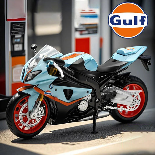 1:12 BMW S1000RR Gulf Oil Die Cast Motorcycle Model Toy Vehicle Collection Autobike Shork-Absorber Off Road Autocycle Toys Car