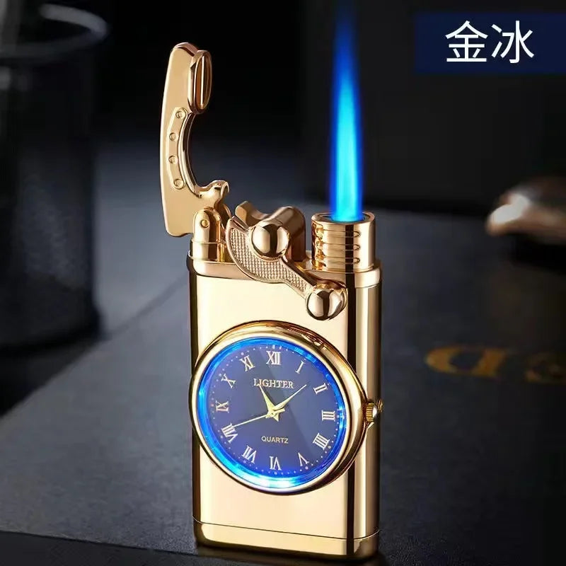 Rocker Arm Dial Metal Gas Lighters Jet, Butane Torch, Real Watch Lighter, Cigarette Cigar Lighter, Smoking Gadgets for Men