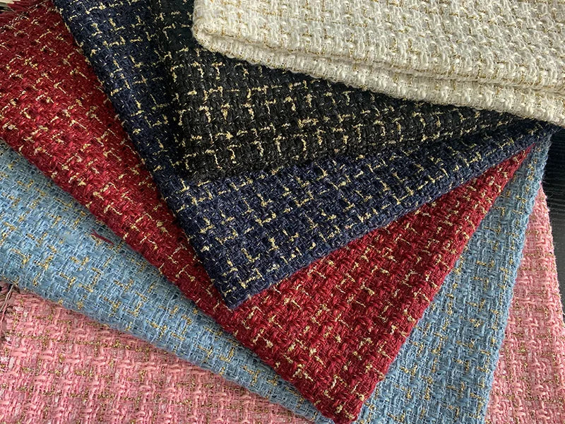 Gold Silk Small Fragrance Fabric, Polyester Woolen Tweed Fabric, Women's Shoes Bags, DIY Clothing Dress, Handmade Manual Sewing