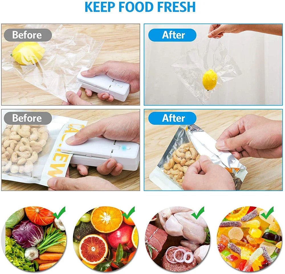 2-in-1 Mini Rechargeable Bag Sealer & Cutter – Portable USB Vacuum Heat Sealer for Plastic Snack & Food Storage Bags