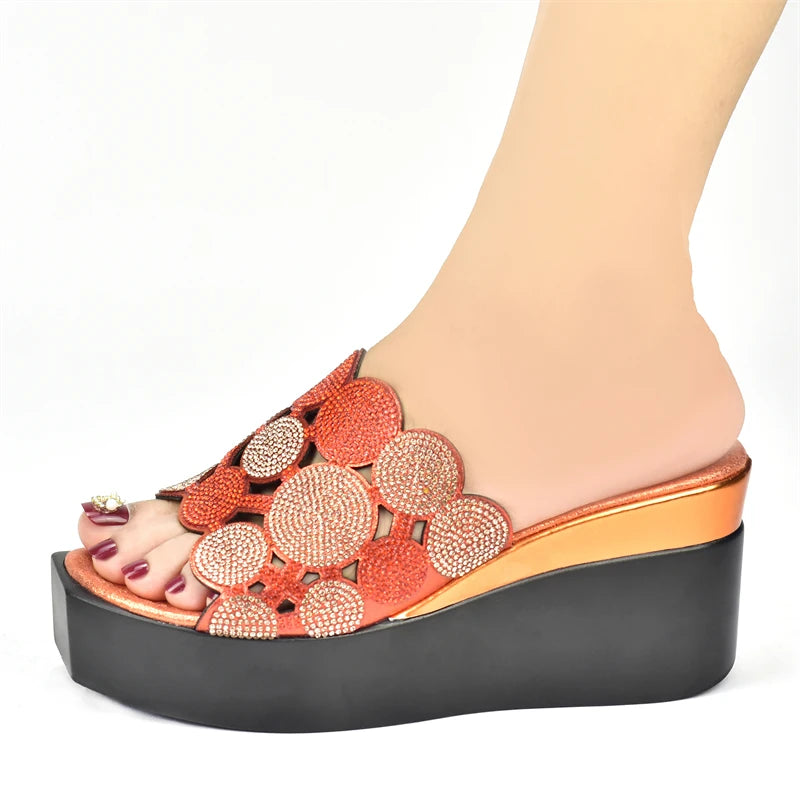 Women Bling High Heel Pumps Ladies Wedding Shoes with Rhinestone Wedges Slides Party Sandals Platform Slipper Peep Toe Shoes