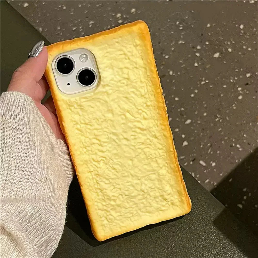 INS Funny Cute Fun Toast Bread Phone Case For iPhone 16 15 14 13 Pro Max Plus Creative Cartoon Soft Silicone Back Cover
