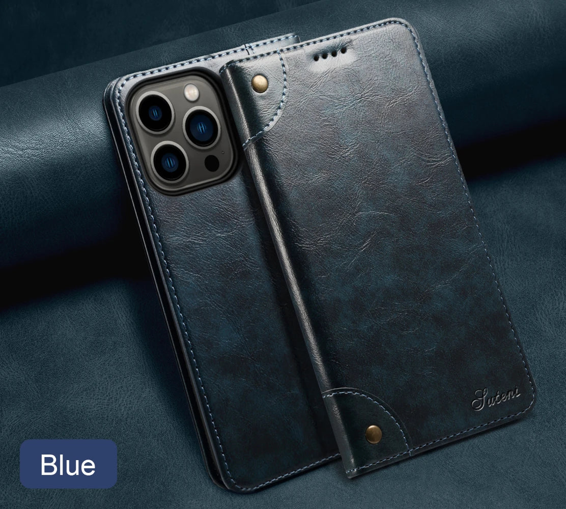 Flip Leather Wallet Phone Case for iPhone 16 15 Pro Max 16E 14 Plus with  Card Slot Holder Cover