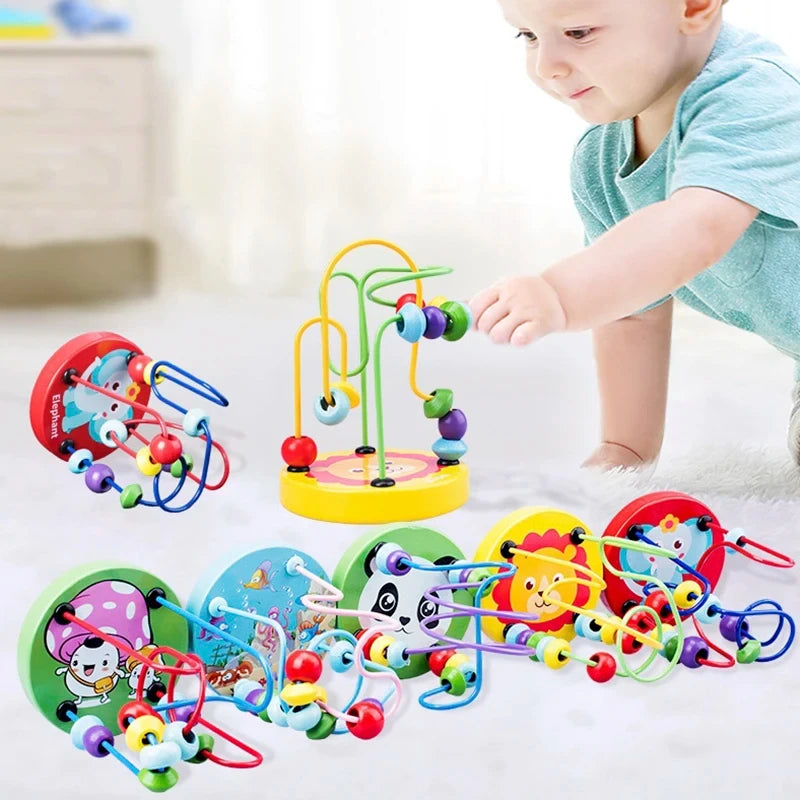 Montessori Wooden Toys Circles Bead Wire Maze Roller Coaster  Early Educational Puzzles Toy for  1 2 3 Years
