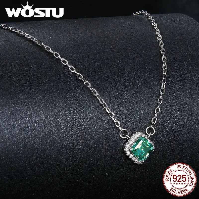 Moissanite Pendant Necklace Square Cut Natural Green Color 0.6CT 925 Steling Silver Engagement Necklaces