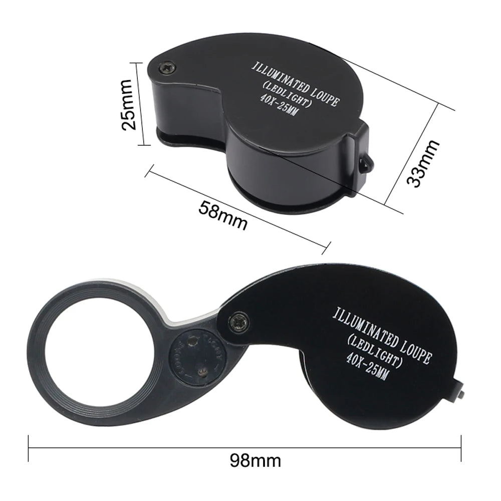 40X LED Foldable Jewelry Loupe 25mm Pocket Magnifier