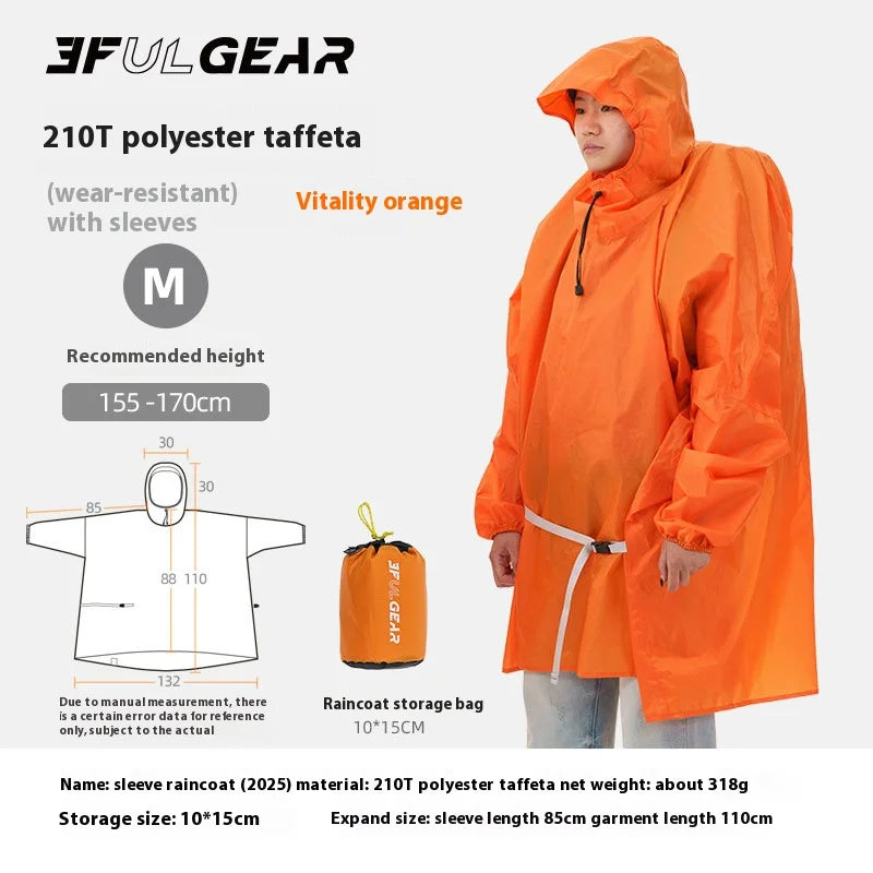 Ultralight Waterproof Nylon Rain Poncho for Hiking Cycling and Camping