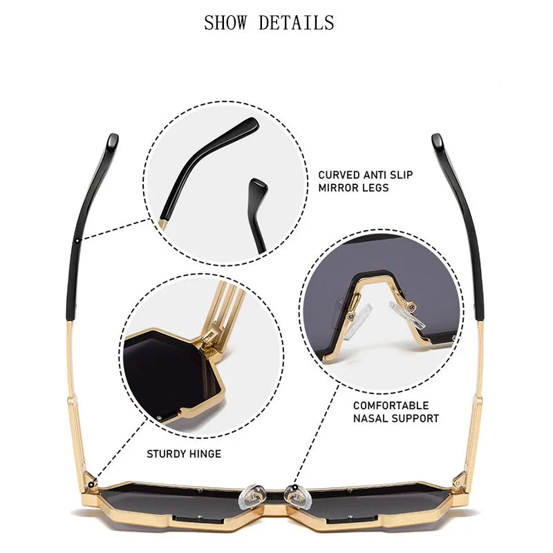 Square Steampunk Metal Sunglasses With UV400 Protection
