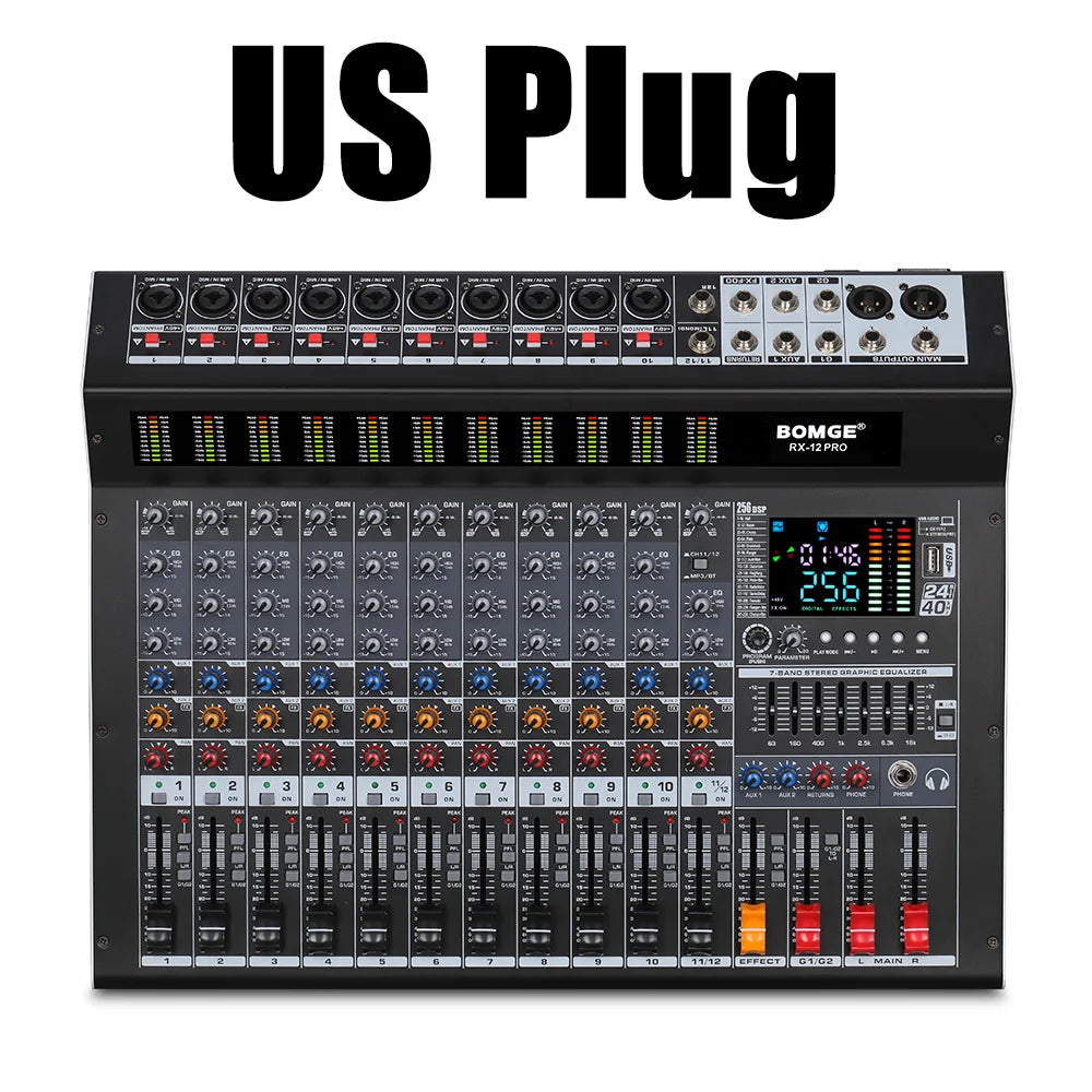 Professional 12 Channel Audio Mixer Console with USB Bluetooth and 256 DSP Effects