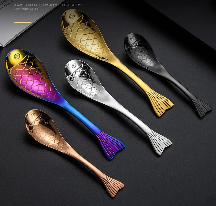 Cute Fish-Shaped Stainless Steel Soup Spoon, Food Grade Cutlery for Ice Cream Desserts, Creative Mermaid Spoon Kitchen Tableware
