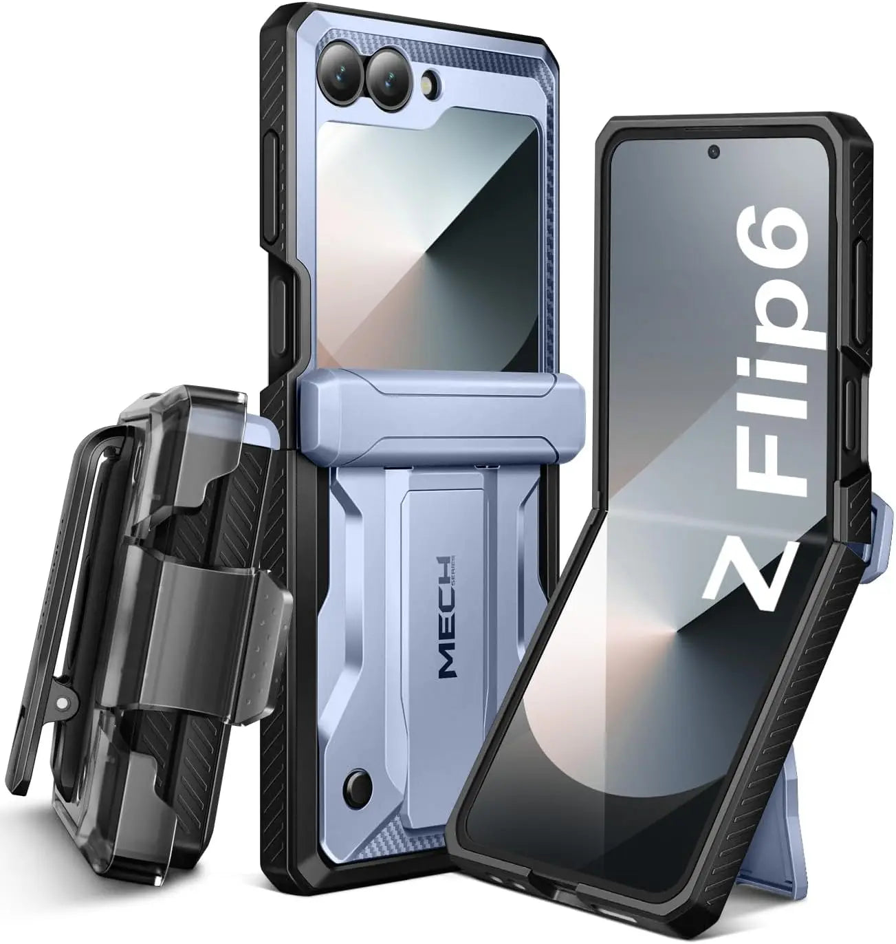 for Z Flip 6 Case with Kickstand Belt-Clip Hinge Protection Cover Screen Protector Military Grade Shockproof Phone Case