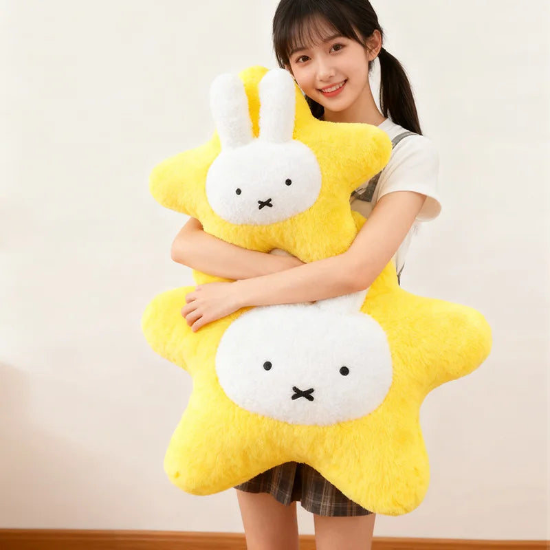 New Kawaii Miffy Stuffed Doll Miffy Star Pillow Plush Toy for Kids Anime Birthday Gift Soft Cuddly Sleeping Buddy for Girls