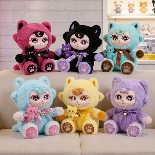 Purple Moon Ghost Cat Plush Toy With Mini Cat Pendant