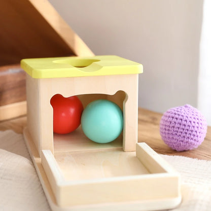 Kid Educational Toy Macaron Wooden Toys Children Montessori Object Permanence Box Hammer Box Coin Ball Textile Drum Drawer Box