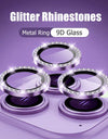 Glitter Diamond Rhinestones Metal Ring Camera Tempered Glass For iPhone 15 11 12 13 14 Pro Max Plus Lens Protector Full Cover