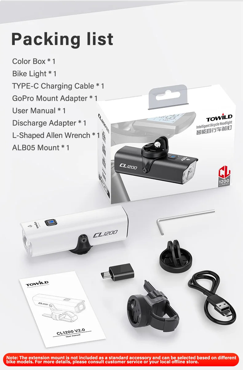 CL1200 Smart Bike light Remote Control Bicycle Lights 5000mAh battery Type-C Rechargeable Road MTB IPX6 Bicycle headlight