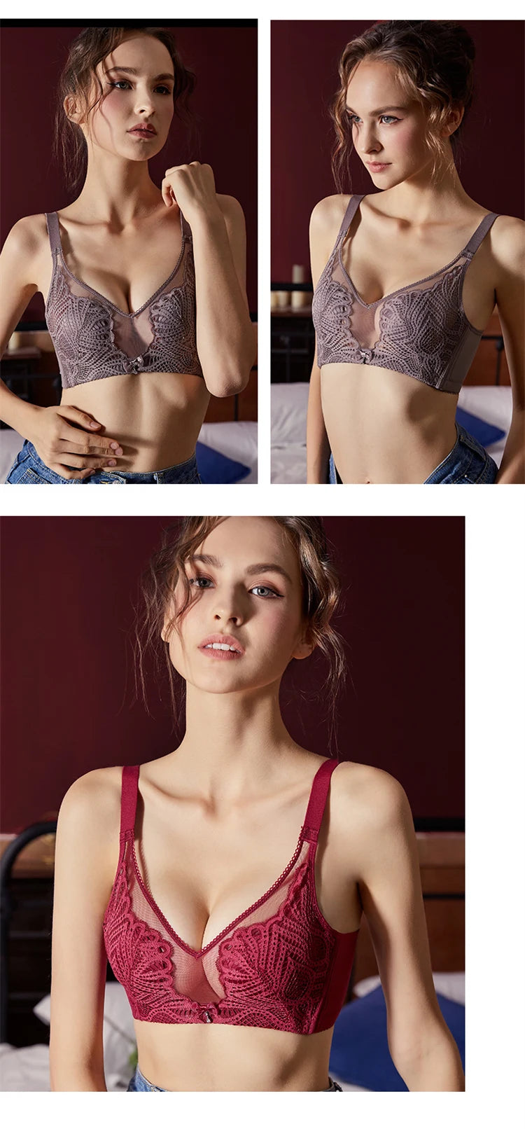 Women’s Lace Transparent Rabbit Ears Bra – Soft, Wire-Free Push-Up with Adjustable Straps