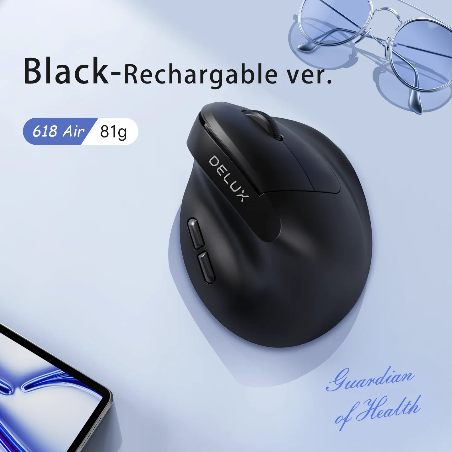 M618 Air Ergonomic Vertical Wireless Mouse – Rechargeable Silent Click, 2400 DPI