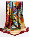 Silk Scarves Women Leaf Print Foulard Satin Square Head Hijab Scarf Ladies Luxury Brand Shawls  Bandana Female Muffler Scarf