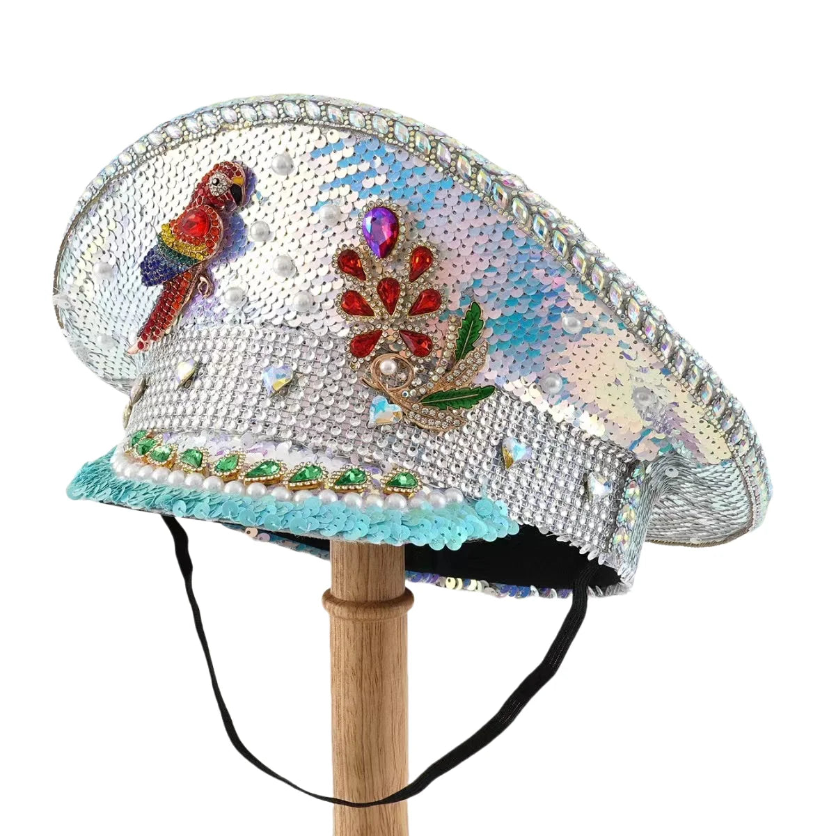 White Steampunk Rhinestone Captain Hat for Burningman Festival Woman, Vintage Military Cap for Man New Designs