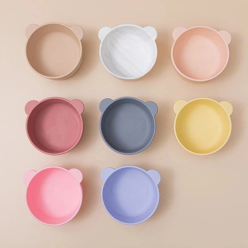 High Quality Spill-Proof Silicone Feeding Bowl Baby Dishes Kid Dinner Spoon Food Grade Silicone Baby Silicone Tableware Kid Gift