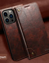 Flip Leather Wallet Phone Case for iPhone 16 15 Pro Max 16E 14 Plus with Magnetic Card Slot Holder Cover