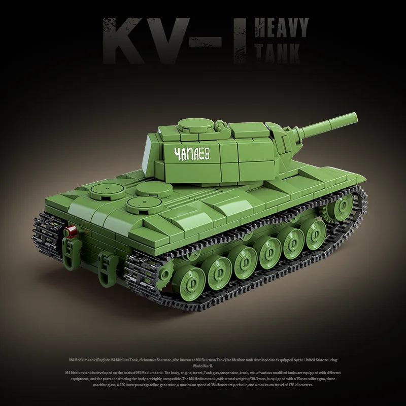 Military World War WW2 KV-1 Heavy Tank Soviet Army Building Blocks Stuart Tank Technical Bricks Educational Toys for s Gift