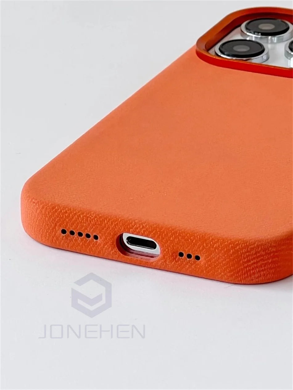 Magnetic Flannel Fiber Shockproof Leather Case For iPhone 15 14 Plus 13 16 Pro Max Slim Cover For Magsafe Wireless Charge Bag