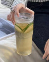 600ml Stripe Glass Cup with Lid And Straw Transparent Milk Tea Juice Cup Drinking Glasses Ice Water Coffee Mug Bar Drinkware